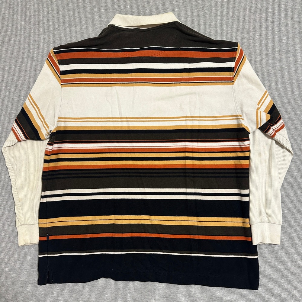 Karl Kani Gold Striped Long Sleeve Polo Waffle Sleeve Earth Tones Mens 3X - Picture 3 of 12